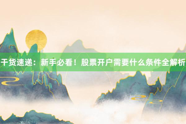 干货速递：新手必看！股票开户需要什么条件全解析