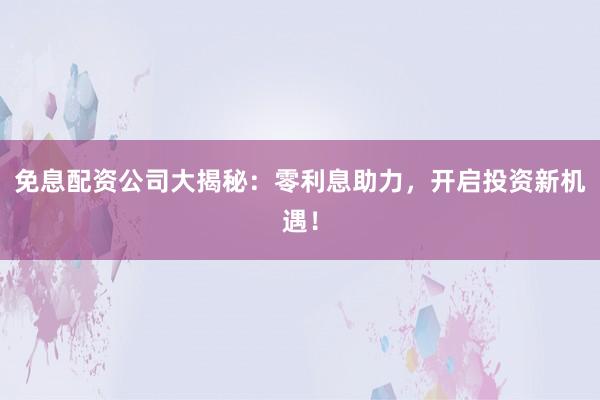 免息配资公司大揭秘:零利息助力,开启投资新机遇!