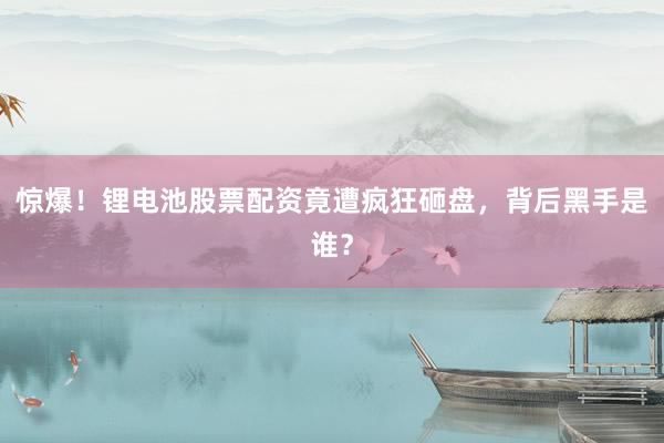 惊爆！锂电池股票配资竟遭疯狂砸盘，背后黑手是谁？
