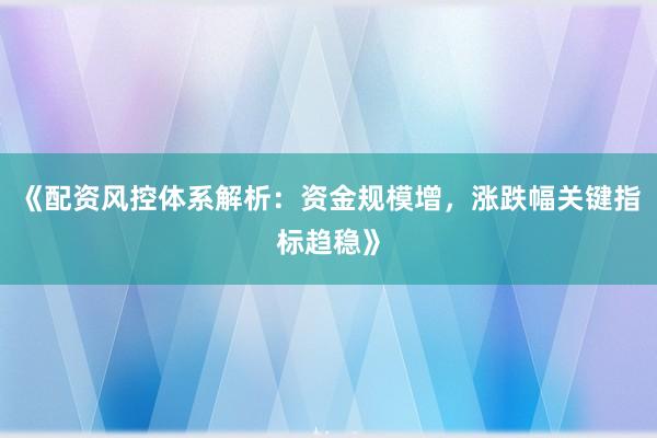 《配资风控体系解析:资金规模增,涨跌幅关键指标趋稳》
