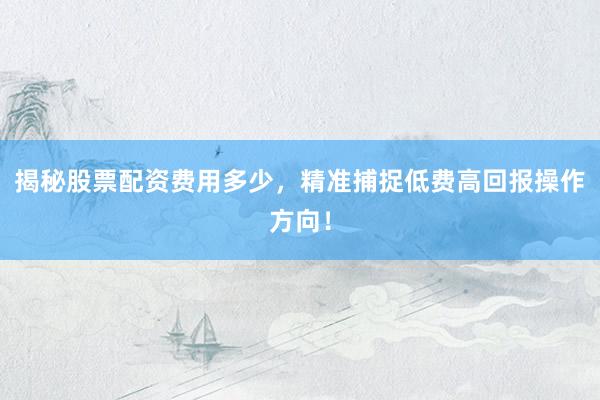 揭秘股票配资费用多少，精准捕捉低费高回报操作方向！