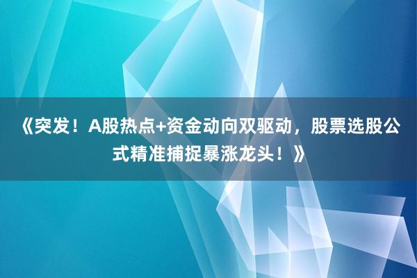 《突发！A股热点+资金动向双驱动，股票选股公式精准捕捉暴涨龙头！》