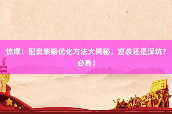 惊爆！配资策略优化方法大揭秘，逆袭还是深坑？必看！