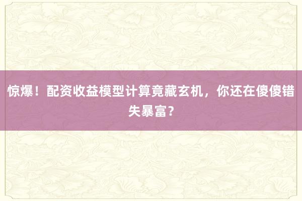 惊爆！配资收益模型计算竟藏玄机，你还在傻傻错失暴富？
