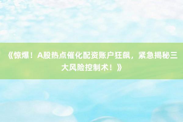 《惊爆！A股热点催化配资账户狂飙，紧急揭秘三大风险控制术！》