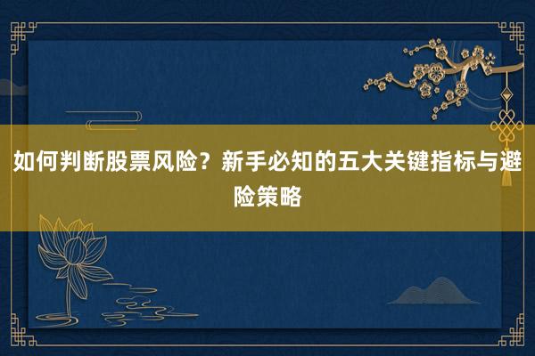 如何判断股票风险？新手必知的五大关键指标与避险策略