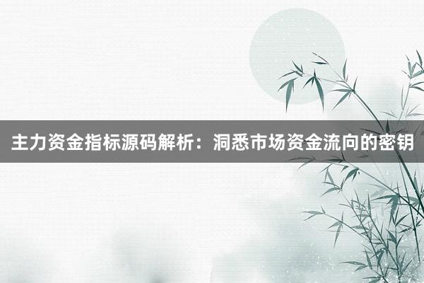 主力资金指标源码解析：洞悉市场资金流向的密钥