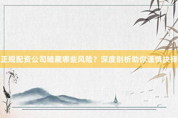 正规配资公司暗藏哪些风险？深度剖析助你谨慎抉择
