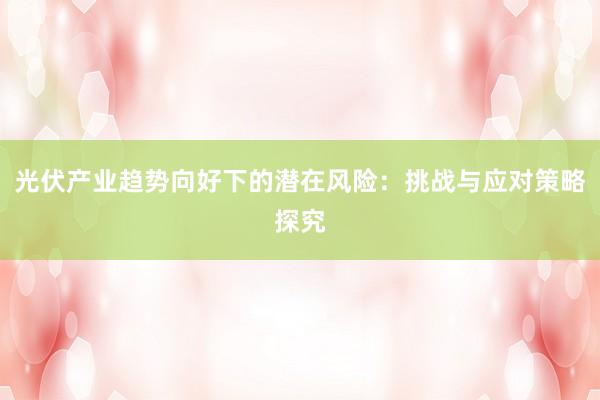 光伏产业趋势向好下的潜在风险：挑战与应对策略探究