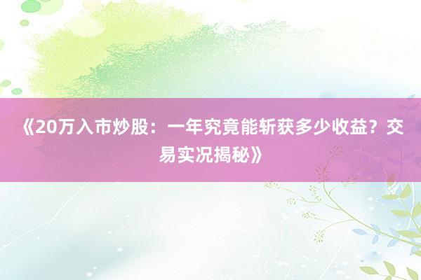 《20万入市炒股：一年究竟能斩获多少收益？交易实况揭秘》