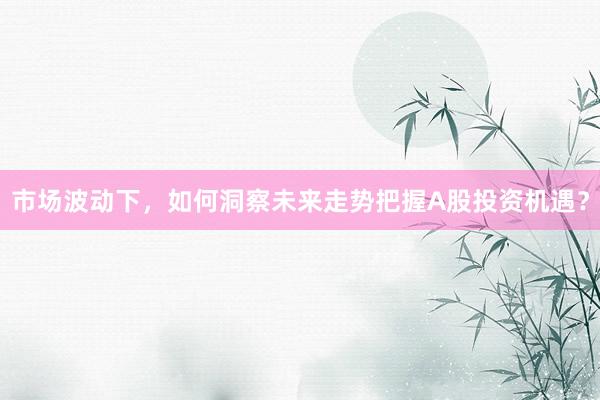 市场波动下，如何洞察未来走势把握A股投资机遇？