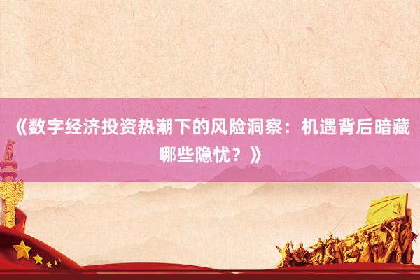 《数字经济投资热潮下的风险洞察：机遇背后暗藏哪些隐忧？》